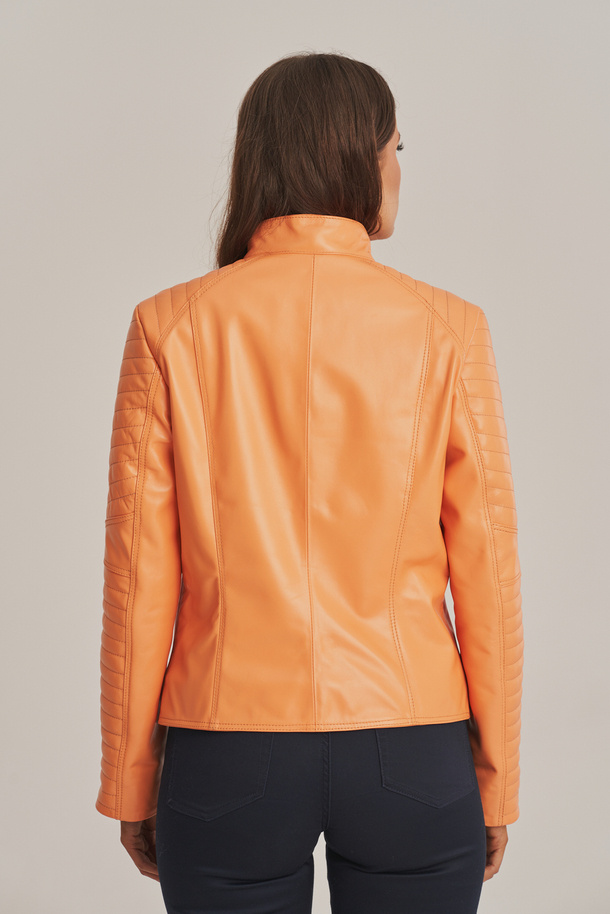 Dámska kožená bunda v oranžovom odtieni - 100% jahňacia koža - Model: Sylvie