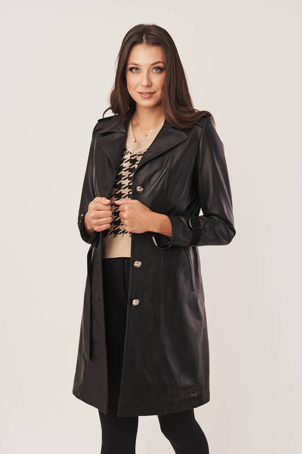 Dámsky kožený plášť v čiernej farbe